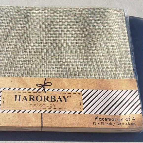 4pc Placemat Set Gray Striped Rustic Linen Reuseable Washable Eco-Friendly New - Picture 6 of 6